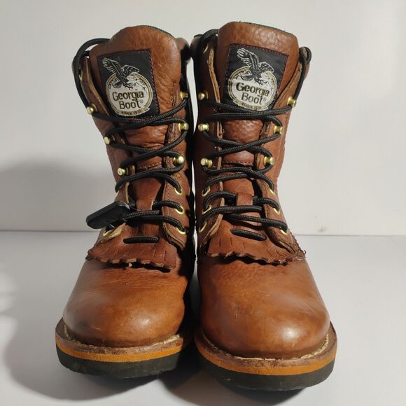 GEORGIA G3114 FARM AND RANCH BROWN LEATHER WORK LADIES 8.5 BOOTS - Picture 3 of 15